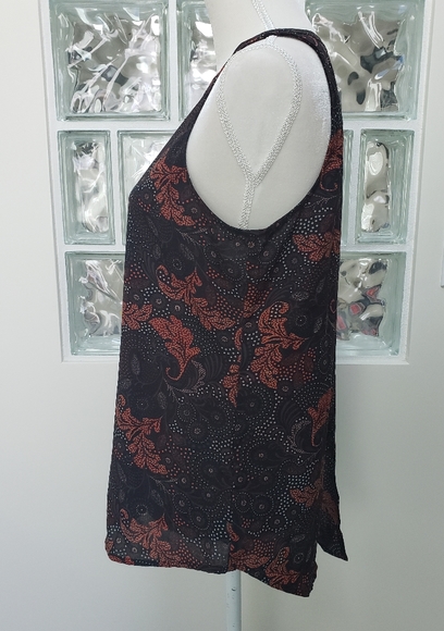 Sanctuary brown orange fall print sleeveless sheer top. Size large. No tag. - Picture 2 of 6